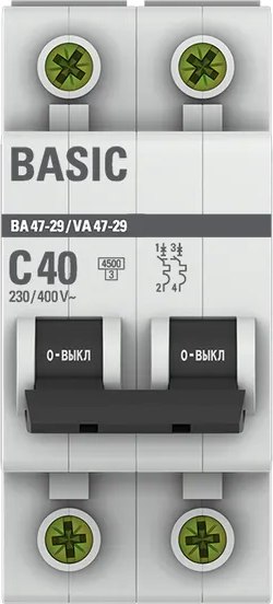 Выключатель автоматический EKF ВА 47-29 2P 40A (C) 4.5кА / mcb4729-2-40C