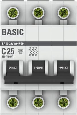 Выключатель автоматический EKF ВА 47-29 3P 25А (С) 4.5кА / mcb4729-3-25C