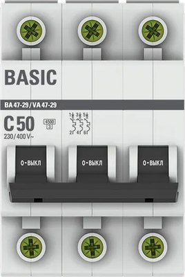 Выключатель автоматический EKF ВА 47-29 3P 50А (С) 4.5кА / mcb4729-3-50C