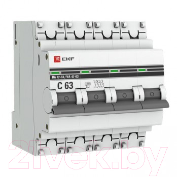 Выключатель автоматический EKF PROxima ВА 47-63 4P 63А (C) 4.5kA / MCB4763-4-63C-pro
