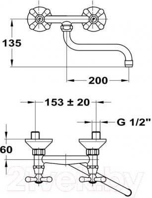 Смеситель Mofem Treff 142-0010-30 - технический чертеж