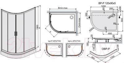 Душевой уголок Sanplast KPL-L-KP4/TX5-90x120-S W0 (матовое стекло с рисунком)
