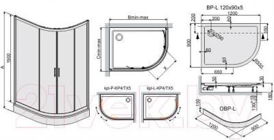 Душевой уголок Sanplast KPL-L-KP4/TX5-90x120-S W15 (матовое стекло с рисунком)