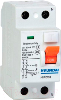 Устройство защитного отключения Hyundai HIRC63 2P (1P+N) 16A 30mA A type