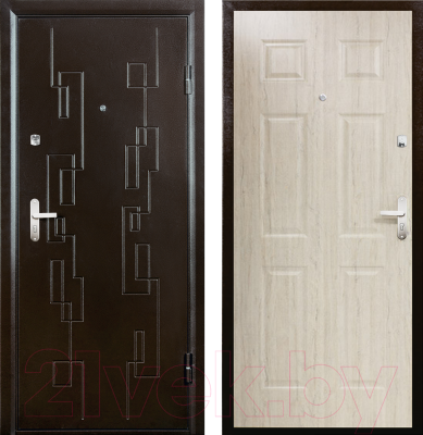 Входная дверь Промет Орион Сити 2 беленый дуб/медный антик (98x206, правая)