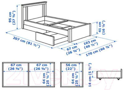 Односпальная кровать Ikea Сонгесанд 592.409.65