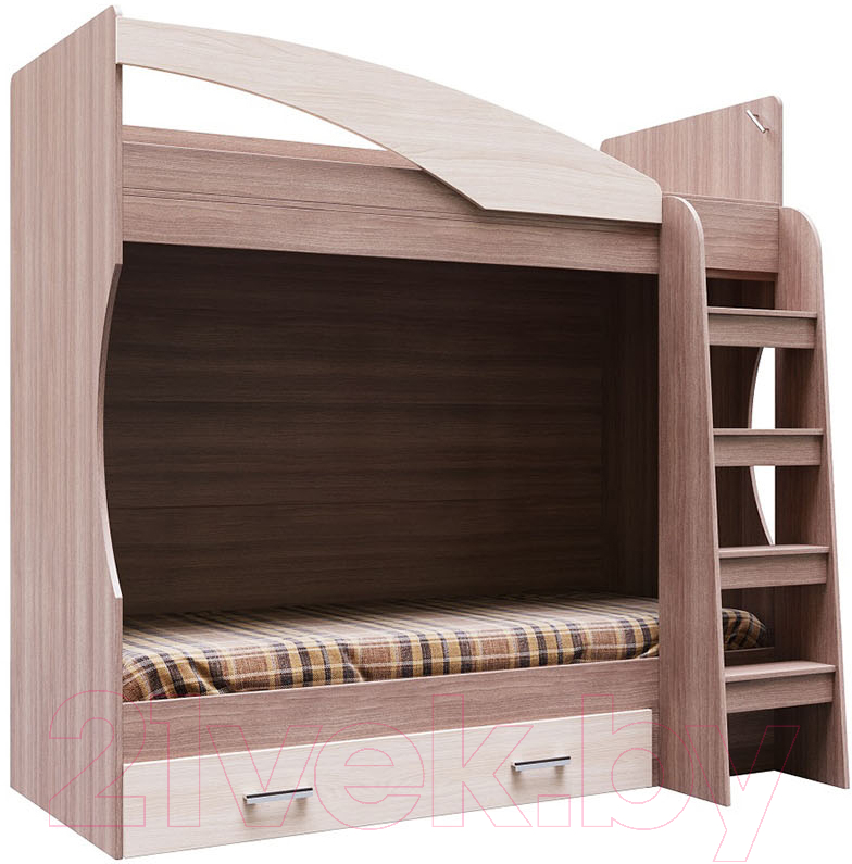 Двухъярусная кровать детская SV-мебель Город Ж 80x186 с ящиком (ясень шимо темный/ясень шимо светлый)