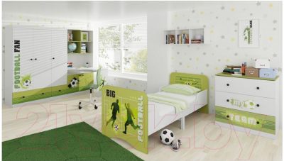 Односпальная кровать детская Polini Kids Fun 3200 раздвижная Футбол (зеленый)