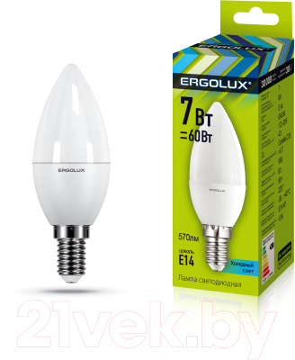 Лампа Ergolux LED-C35-7W-E14-6K / 12874