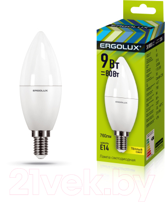 Лампа Ergolux LED-C35-9W-E14-3K / 13167