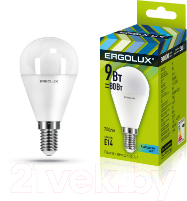 Лампа Ergolux LED-G45-9W-E14-4K / 13174