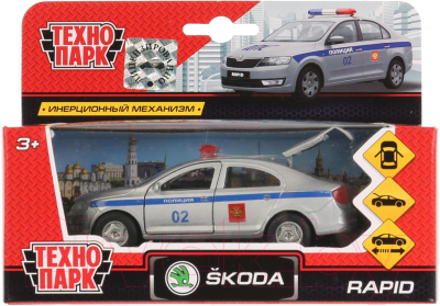 Масштабная модель автомобиля Технопарк Skoda Rapid. Полиция / SB-18-22-SR-P-WB