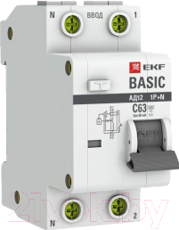 Дифференциальный автомат EKF Basic АД-12 1P+N 20А 30мА АС C / DA12-20-30-bas