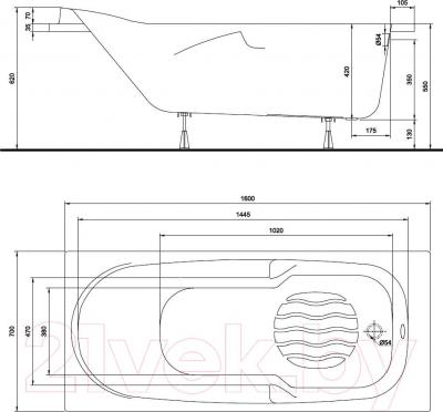 Ванна акриловая Kolo Diuna 160x70 (с ножками) - схема