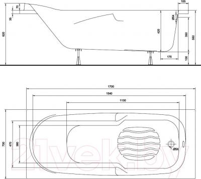 Ванна акриловая Kolo Diuna 170x70 (с ножками) - схема
