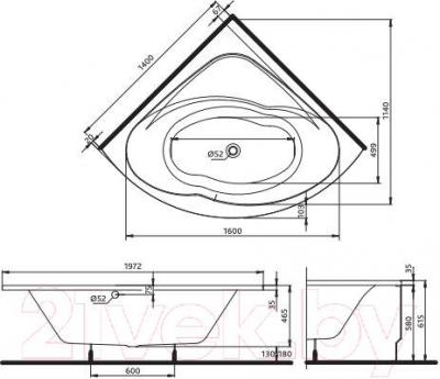 Ванна акриловая Kolo Inspiration 140x140 (с ножками) - чертеж