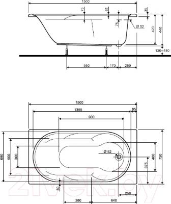 Ванна акриловая Kolo Laguna 150x75 (с ножками)