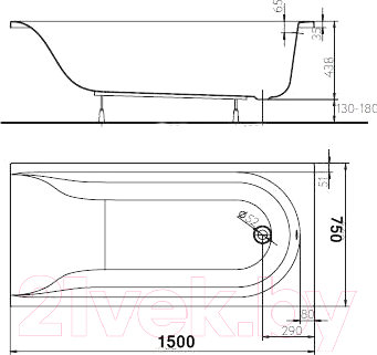 Ванна акриловая Kolo Mirra 150x75 / XWP3350-000 (с ножками)