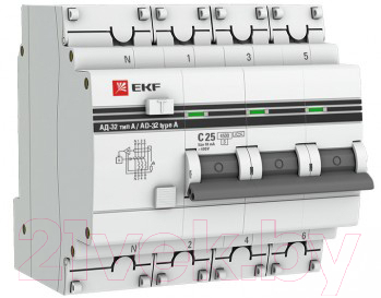 Дифференциальный автомат EKF PROxima АД-32 3P+N 25А/30мА / DA32-25-30-4P-pro