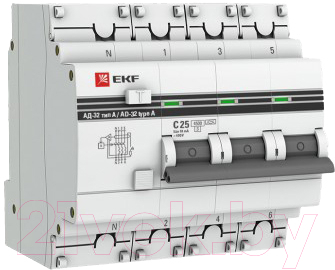 Дифференциальный автомат EKF PROxima АД-32 3P+N 32А/30мА / DA32-32-30-4P-pro