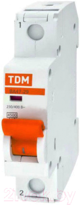 Выключатель автоматический TDM ВА 47-29 1Р 6А (D) 4.5кА / SQ0206-0137