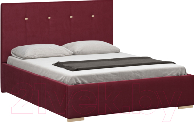 Двуспальная кровать Woodcraft Валенсия 160 вариант 5 (малиновый велюр)