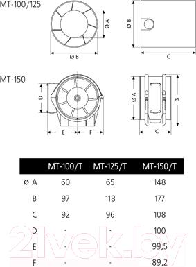 Вентилятор канальный Cata MT-150 - схема