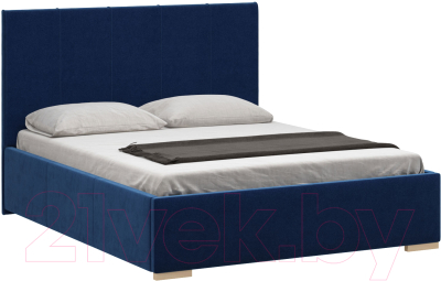 Двуспальная кровать Woodcraft Шерона 160 вариант 1 с ПМ (бархат черный сапфир)