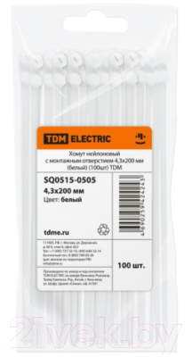 Изображение товара Стяжка для кабеля TDM SQ0515-0505 (100шт, белый)