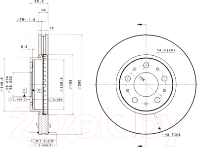 

Тормозной диск Brembo, 09556821