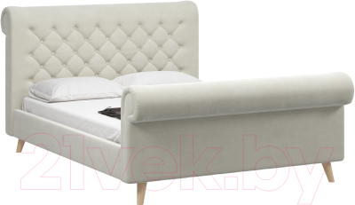 Двуспальная кровать Woodcraft Рердаль-Н 160 вариант 2 (белый бархат)