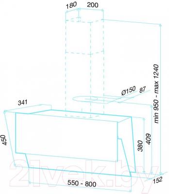 Вытяжка наклонная Best Flap 55 (черное стекло) - габаритные размеры