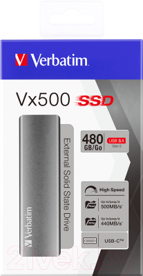 Внешний жесткий диск Verbatim Vx500 External SSD USB 3.1 G2 480GB / 47443