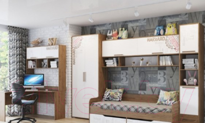 Шкаф SV-мебель Гарвард комбинированный (гикори темный/белый)