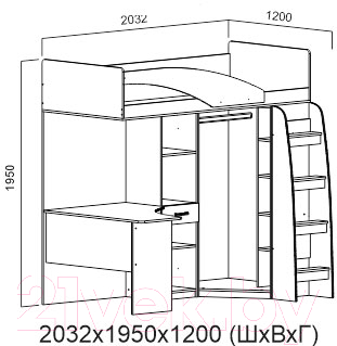 Кровать-чердак SV-мебель Город Ж 90x200 комбинированная (ясень шимо темный/ясень шимо светлый)