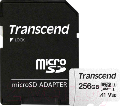 Карта памяти Transcend microSDXC 256GB UHS-I U3 V30 A1 + SD адаптер (TS256GUSD300S-A)