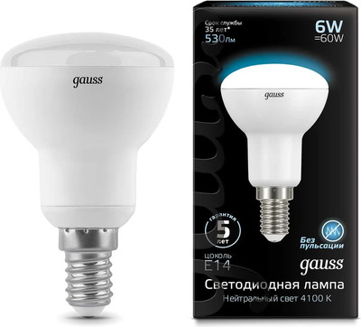 Лампа Gauss R50 6W 530lm 4100K Е14 / 106001206 -