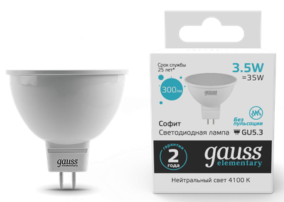 Лампа Gauss Elementary MR16 3.5W 300lm 4100K GU5.3 / 13524 -
