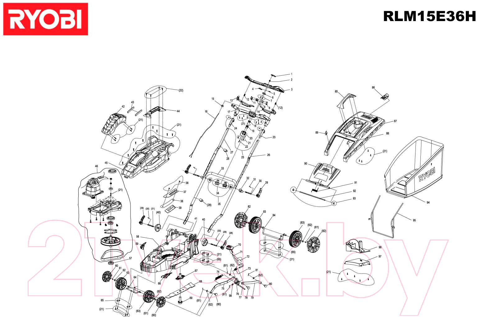 Газонокосилка электрическая Ryobi RLM15E36H (5133002345) — фото 12