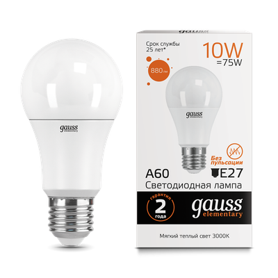Лампа Gauss Elementary E27 10W 2700K/3000К / 23210 - 