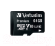 Миниатюра изображения товара Карта памяти Verbatim microSDXC 64GB UHS-1 Class 10 + SD адаптер (44084)