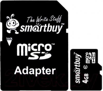 Карта памяти SmartBuy microSDHC (Class 10) 4GB + SD-адаптер (SB4GBSDCL10-01) - общий вид