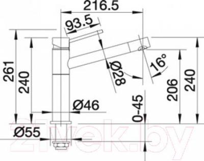 Смеситель Blanco Alta-S Compact / 515326 - технический чертеж