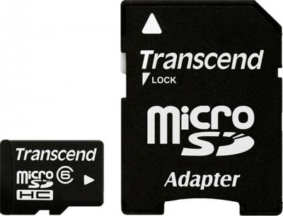 Карта памяти Transcend microSDHC (Class 6) 16 Gb + SD адаптер (TS16GUSDHC6) - общий вид с SD-адаптером