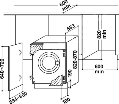 Стиральная машина встраиваемая Whirlpool AWO/D 041 - схема встраивания