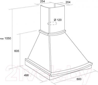 Вытяжка купольная Pyramida R 60U (слоновая кость-вишня) - технический чертеж