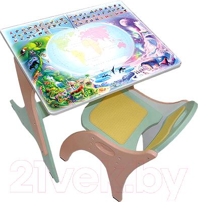 Комплект мебели с детским столом Tech Kids Части-света 14-378 (салатовый и персиковый) - общий вид