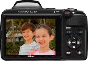 Компактный фотоаппарат Nikon Coolpix L340 (черный) - вид сзади