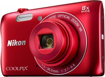 Компактный фотоаппарат Nikon Coolpix S3700 (красный) - общий вид