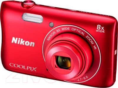 Компактный фотоаппарат Nikon Coolpix S3700 (красный) - общий вид